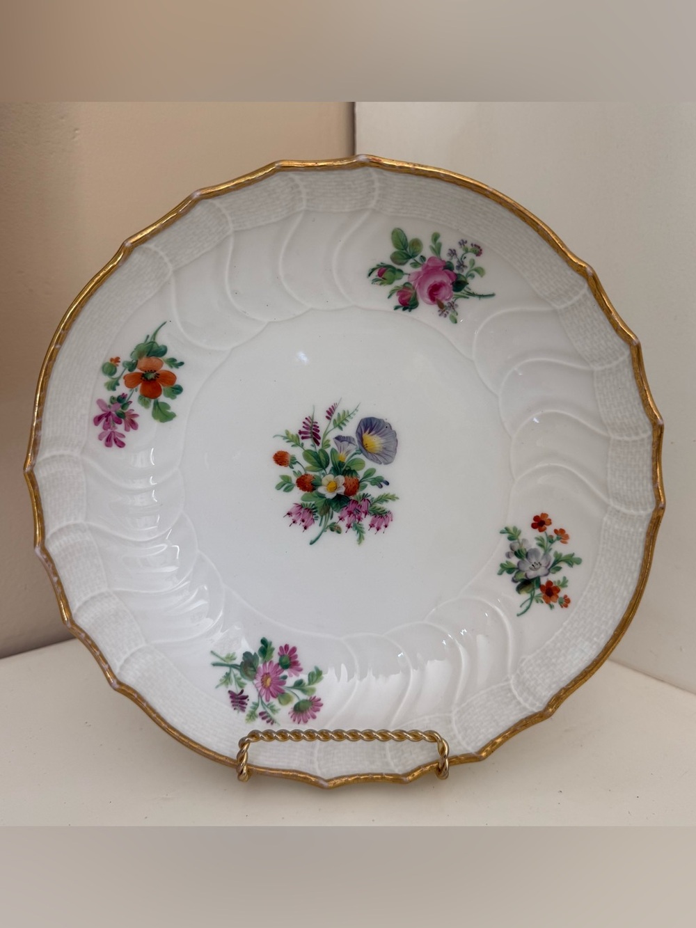 Antique KPM Berlin Neuosier Hand Painted Floral Porcelain Bowl 8.5” Gold